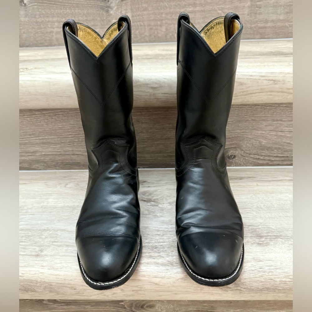Justin Boots Black Roper Cowboy Western Boots - Picture 4 of 7